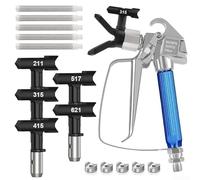Airless Paint Sprayer Kit 12 Pcs, Includes Sprayer Machine with 5 Reversible Tips & 5 Filters, 304 Stainless Steel Handle, 14" Adapter, Carbide Nozzle for Furniture Ceiling Fence