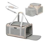 Airline Approved Pet Carrier for Cats and Small Dogs up to 15 lbs, Breathable Mesh, Portable Travel Bag for Bearded Dragon, Puppies Animal Hangbag, Rabbit Cage (Khaki, Expandable)