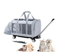 Airline Approved PetCarrier with Wheels, Two Sided Expandable Rolling Carrier, Portable Stroller Backpack for Dogs/Cat on The Trip (Color : Light Gray)