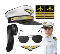 Airline Captain Costume - Boys Dress Up Set, Cosplay Accessory Kit | Novelty Pilot Hat Tie Epaulette Badge Design, Fun Carnival and Photography Outfit Accessory for Kids Celebrati