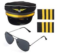 Airline Pilot Captain Costume Kit Pilot Dress up Accessory Set with Aviator Sunglasses