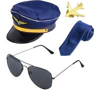 Airline Pilot Costume Kit 4pcs/set Pilot Dress Up Accessory Set with Sunglasses Costume Accessories