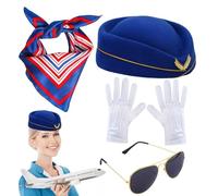 Airline Stewardess Costume Accessories Set,Cabin Crew Costume,Flights Attendant Hat Scarf Costume Set For Halloween Carnival Cosplay Fancy Dress,Masquerade Partys