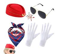 Airline Stewardess Hats - Costume Hat Collection, Flights Attendant Role Play Set, Decorative Fun Props | Easy Wear Adjustable Fit for Celebration Events Themed Parties School Festival Holiday