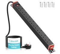 Airmom 8 Way Extension Lead Power Strip 360° Rotating Mounting Bracket, 13A Heavy-duty Wall Mounted Extension Lead with Surge Protector, Multi-Plug Power Strip with Switch for Home Office, 1.8M Cable