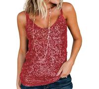 AirMood Women Sexy Scoop Neck Sparkle Shimmer Tank Vests Sequins Tops Disco Sequin Tank (Red,S)