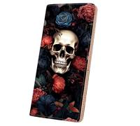 AIRMORS Wallet Women Leather Credit Card Holder with RFID Blocking Large Capacity Slim zipper Wallets for Men Minimalist Coin Purse long clutch wallet, Skull, Rfid Wallet