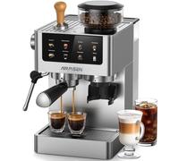 AIRMSEN Bean to Cup Coffee Machine - 20 Bar Espresso Machine with Grinder & Milk Frother, 10 Grinding Settings, 1.8L Removable Water Tank for Home