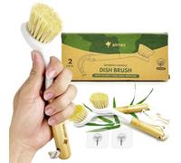 AIRNEX Bamboo Dish Brush Set of 2 - Dish Brush with Handle, Washing Up Brush for Kitchen, Bamboo Scrub Brush with Sisal Bristles, Non Scratch Dish Scrubber, Plastic Free Cleaning Brush Set