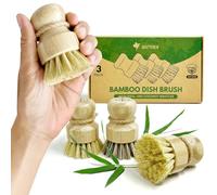 AIRNEX Bamboo Dish Brush Set of 3 - Natural & Non Toxic Dish Scrubber w/Sisal & Coconut Bristles, Non Scratch Bamboo Scrub Brush for Dishes, Pots & Pans w/Plastic Free Sisals - FSC Certified