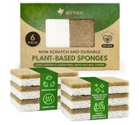 AIRNEX Eco Washing Up Sponges 6 Pack - Biodegradable Cellulose & Coconut Husk Scrubber - Plastic Free Kitchen Dish Sponges, Non Scratch, Compostable Natural Sponges for Washing Up