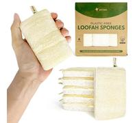 AIRNEX Natural Loofah Washing Up Sponges - Pack of 6 Compostable and Cellulose Kitchen Dish Scrubbers - Biodegradable, Plastic Free, Non Scratch Sponges with Cotton Hanging Loop
