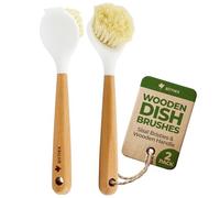 AIRNEX Wooden Dish Brush Set of 2 - Dish Brush with Handle Made of Wood & Sisal Bristles, Non Scratch Kitchen Scrub Brush for Dishes, Pots & Pans, Dish Scrubber with Plastic Free Bristles