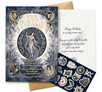 AIROW Celestial Goddess Birthday Card for Best Friend - Mystical Spiritual Art Card, Supportive Healing Greeting, Standard A5 Size, Double-Sided Print, Includes Envelope and Matching Sticker Sheet