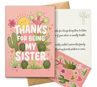 AIROW Cute Cactus Sister Thank You Card, Sarcastic Sibling Gratitude Greeting, Playful Desert Art, Standard A5 Size, Double-Sided Print, Original Design, Includes Kraft Envelope & Sticker Sheet