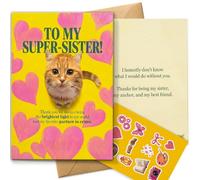 AIROW Cute Cat Greeting Card for Sister - Whimsical Thank You Sister Card, Custom Double-Sided Print, Standard A5 Size Original Design with Kraft Envelope and Matching Sticker Sheet
