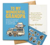 AIROW Greeting Card with Envelope and Stickers, Birthday Card for Grandpa, Grandfather, Papa, Cozy Camping Theme Art, Standard A5 Size, Double-Sided Print, Original Design, Matching Sticker Sheet