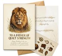 AIROW Sentimental Lion Birthday Card for Dad, Warm Fine Art Greeting Card for Father, Standard A5 Size, Double-Sided Print, Original Design with Kraft Envelope and Matching Sticker Sheet