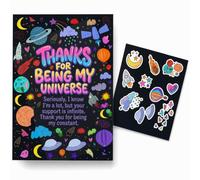 AIROW Space Thank You Card, Cute Galaxy Appreciation Greeting Card for Friend, Partner, Wife or Husband, Heartfelt Gratitude Message, Original Hand-Drawn Artwork, A5 Card with Kraft Envelope & Sticker
