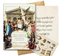 AIROW Teacher Birthday Card, Classical Fine Art Greeting Card for Educator - Beacon of Wisdom Theme, Standard A5 Size, Double-Sided Print, Original Design, Includes Kraft Envelope & Sticker Sheet