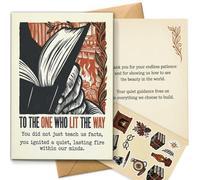 AIROW Teacher Thank You Card, Educator Gratitude Greeting Card, Woodcut Art Style, Sentimental Mentor Appreciation Card, Standard A5 Size, Double-Sided Print, Brown Kraft Envelope & Sticker Sheet