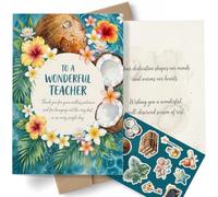 AIROW Watercolor Greeting Card for Teacher, Appreciation and Thank You Note, Grateful Tropical Design, Standard A5 Size, Double-Sided Print, Original Art, Includes Envelope & Matching Sticker Sheet