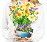 Airpark Pop Up Cards, 12‘’ English Daffodils, Paper Flowers Bouquet 3D Popup Greeting Cards with Blank Note Card and Envelope for Birthday, Anniverary, Wedding, Thank You Gifts for Women Lover Friends