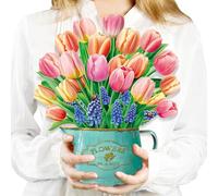 Airpark Pop Up Flower Cards, Tulips, 12inch Forever Flower Bouquet 3D Popup Greeting Cards with Blank Note Card and Envelope for Birthday, Gifts for Her and Friends Thank You Cards