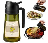 Airpify Glass Olive Oil Sprayer for Cooking 16oz/470ml - Dark-Green 2-in-1 Glass Oil Sprayer & Dispenser with 9 Labeled Stickers, Kitchen Gadgets & Air Fryer Accessories, Olive Oil Dispenser - Black