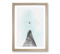 Airplane Above The World in Abstract Framed Print | A2 Oak Framed Wall Art | Ready to Hang | Abstract Map Picture | Living Room Bedroom Lounge Office