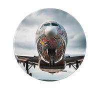 Airplane Art Mouse Pad with Anti-fray Stitching, Waterproof Gaming Mouse Mat for Men Women Non-Slip Rubber Base Round Computer Mousepad for Office Desk Accessories 8in