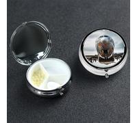 Airplane Art Pill Box 3 Compartment Round Portable Pill Case for Pocket or Purse Small Weekly Medicine Planner Travel Pillbox with Mirror Decorative Metal Vitamin Holder Gifts