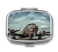 Airplane Art Pill Box for Pocket Square Pill Box 2 Compartment Decorative Portable Travel Pill Holder Tablet Vitamin Organizer Mini Pill Case