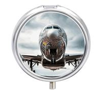 Airplane Art Pill Box Medicine Pill Organizer 3 Compartment Daily Pill Case Small Pill Container Round Pill Holder Travel Pill Box Metal Pill Case for Purse Pocket