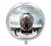 Airplane Art Pill Box Portable Pill Organizer with 3 Compartment and Small Mirror Travel Pillcase for Pocket Or Purse Round Medicine Organizer Decorative Vitamin Organizer