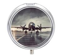 Airplane Art Pill Box Round Portable Small Pill Case Waterproof Travel Pill Box Organizer for Pocket Purse and Daily Convenience