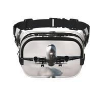 Airplane Art Print Unisex Square Double Layer Waist Bag Trendy Crossbody Fanny Pack Travel Workouts, Black, One Size