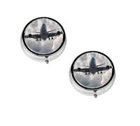 (Airplane Art) Round Pill Box with 3 Compartment Small Pill Organizer Portable Pill Case Vitamin Containers, Travel Essentials 4.6x4.6x1.8 cm
