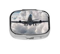 (Airplane Art) Square Pill Box with 2 Compartment Small Pill Organizer Portable Pill Case Vitamin Containers, Travel Essentials 5.5x4x1.8 cm