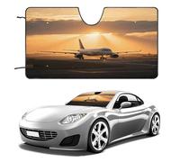 Airplane at Sunset Car Windshield Sun Shade - Reflector Sunshade Offers Ultimate Protection for Car Interior, Cool Reflective Sun Blocker Fits Small Sedans, Mini SUVs 55"x30"