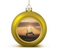 Airplane at Sunset Christmas Ball Ornaments - Shatterproof Plastic Vintage Rustic Xmas Tree Decorations Pendant for Family Holiday Wedding Party Xmas Hanging Decoration