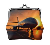 airplane at sunset coin purse for women,small womens wallet,small makeup bag for purse,ultra-thin retro change wallet, Black, One Size, Art Deco
