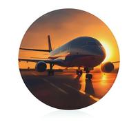Airplane at Sunset Cutting Board for Restaurant, Tempered Glass Chopping Board for Kitchen, Round Board for Countertop, Non-Slip Vegetable Cutting Boards for Hotel, 7.9 In