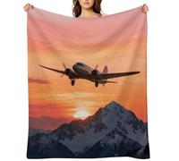 Airplane at Sunset Flannel Fleece Throw Blanket Soft Cozy Throws for Couch Sofa Bed Farmhouse Blanket Comfort Decorative Travel Blankets Lightweight All Season 50"x60"
