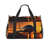 airplane at sunset print Carry on Luggage for Women Men Shoulder Weekender Crossbody Bag for Yoga Travel Must Haves, Black, One Size