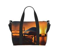 airplane at sunset print Gym Bag for Women,Carry on Weekender Overnight Duffle Bag,Personal Item Tote Bag, Black, One Size