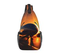Airplane At Sunset Sling Chest Bag For Men And Women Small Shoulder Bag Waterproof Mini Crossbody Daypack For Hiking