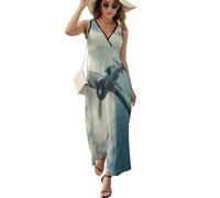 Airplane Aviation Women Dresses Print Maxi Dress Casual Long Beach Sundress M