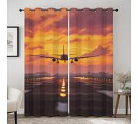 Airplane Blackout Curtains 38x54 Inch, Aircraft Sunset Pattern Thermal Living Room Curtains, Orange Eyelet Drapes 2 Panels, Bedroom Home Decor (T1w199)