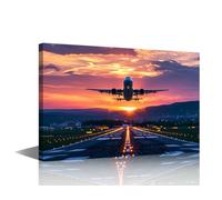 Airplane Canvas Wall Art for Bedroom Plane Taking Wall Artwork for Living Room Aviation Walls Art Decor Planes Beautiful Landscape Modern Artwork for Home Walls Giclee Framed Ready to Hang 24x16 in